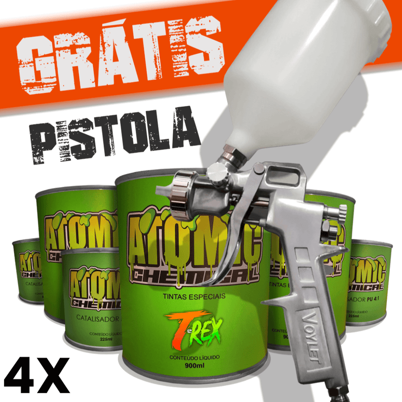 4 KITs de T-REX Tinta Automotiva Texturizada e Catalisador ATOMIC® com BRINDE (Pistola.)